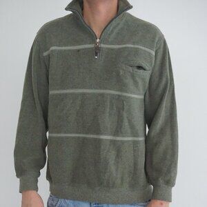 Vintage Arnold Palmer Olive Stripe Preppy Textured Quarter Zip Knit Sweater S